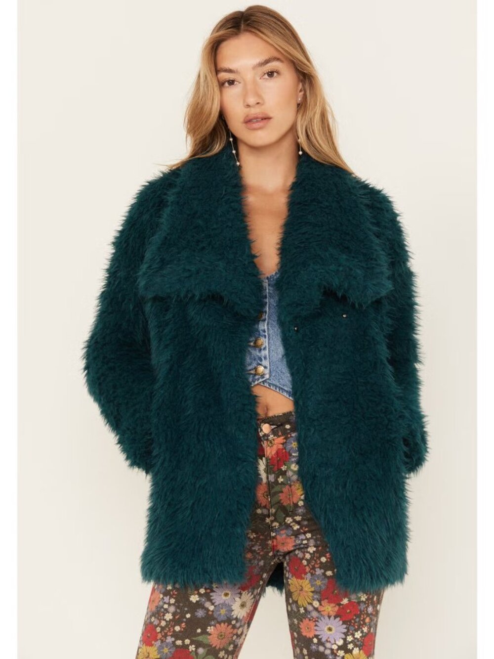 Women’s Emerald Green Faux Fur Coat - M